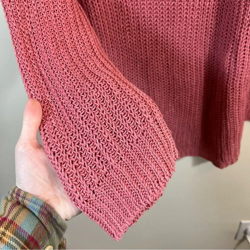 J. Crew 100% Linen‎ Open Knit Relaxed Fit Beach Sweater Cover Up Pink Medium